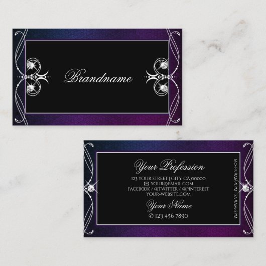 Black Blue Paars Sparkle Diamonds  Ornament Visitekaartje (Voorkant / Achterkant)