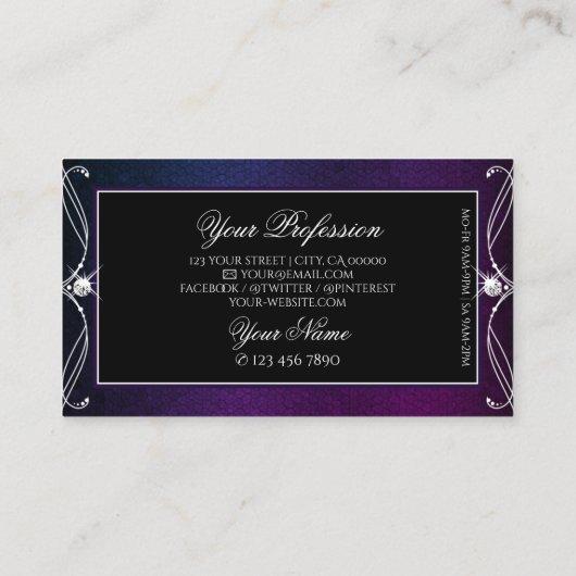 Black Blue Paars Sparkle Diamonds  Ornament Visitekaartje (Achterkant)