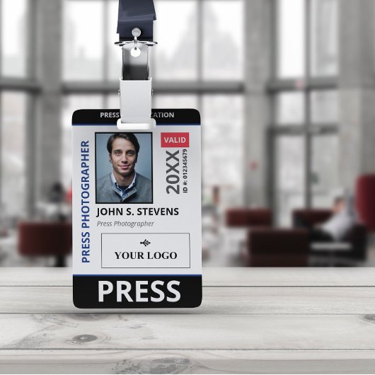 Black Blue Photo & Larger Logo Press ID Badge