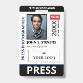 Black Blue Photo & Larger Logo Press ID Badge (Voorkant)