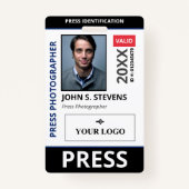 Black Blue Photo & Larger Logo Press ID Badge (Voorkant)