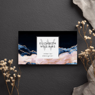 Black Blue Pink Rose Gold Monogram Business Cards Visitekaartje