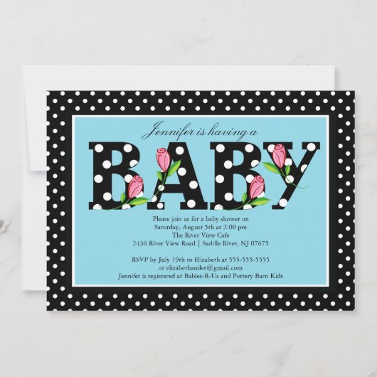 Black Blue Polka Dot "baby" Boy Baby shower Kaart (Voorkant)