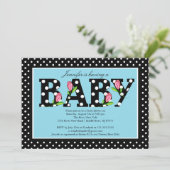 Black Blue Polka Dot "baby" Boy Baby shower Kaart (Staand voorkant)
