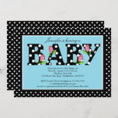 Black Blue Polka Dot "baby" Boy Baby shower Kaart (Voorkant / Achterkant)