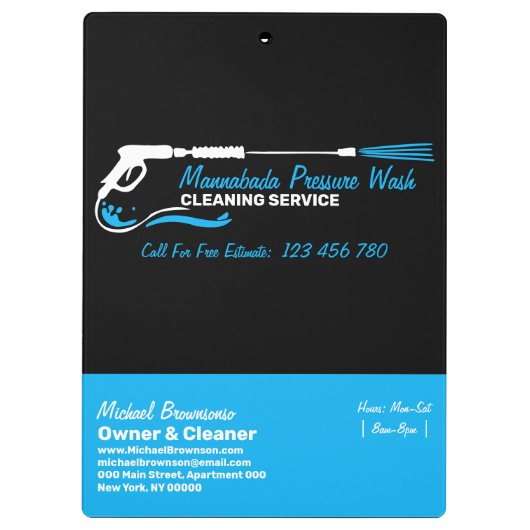 Black Blue Pressure Washing Water Spray Klembord (Achterkant)