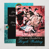 BLACK BLUE RED BICYCLE WEDDING DAMASK MONOGRAM KAART (Voorkant / Achterkant)