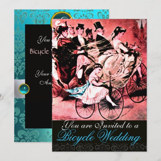 BLACK BLUE RED BICYCLE WEDDING DAMASK MONOGRAM KAART (Voorkant / Achterkant)