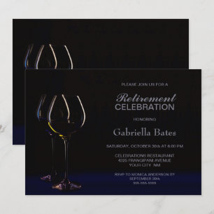 Black Blue Retirement Wine Glass Party Kaart