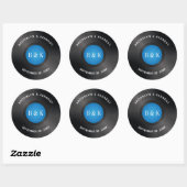 Black Blue Rock N Roll Monogram Naam Vinyl Record Ronde Sticker (Vel)