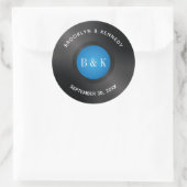 Black Blue Rock N Roll Monogram Naam Vinyl Record Ronde Sticker (Tas)