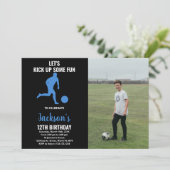 Black Blue Runing Soccer Birthday met foto Kaart (Staand voorkant)