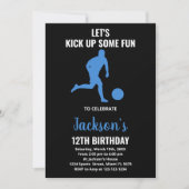 Black Blue Running Soccer Birthday Invitations Kaart (Voorkant)