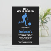 Black Blue Running Soccer Birthday Invitations Kaart (Staand voorkant)