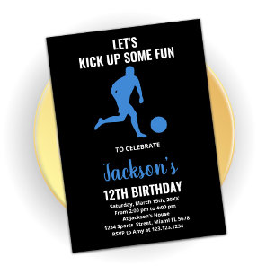 Black Blue Running Soccer Birthday Invitations Kaart
