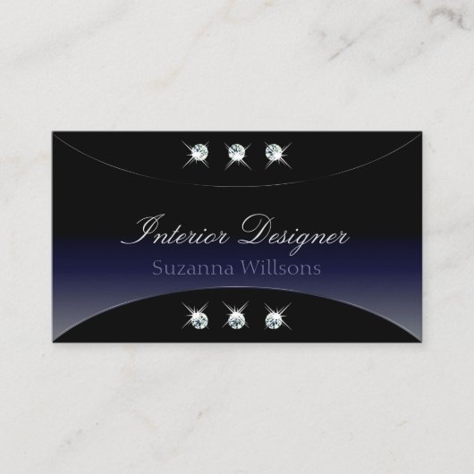 Black Blue Silver Decor met mousserende diamanten Visitekaartje (Voorkant)