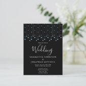 Black Blue Silver Stars String Lights Wedding Briefkaart (Staand voorkant)