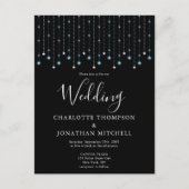 Black Blue Silver Stars String Lights Wedding Briefkaart (Voorkant)