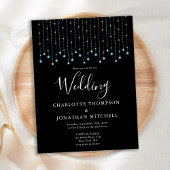 Black Blue Silver Stars String Lights Wedding Uitnodiging Briefkaart