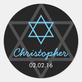 Black Blue Star of David Personalized Bar Mitzvah Ronde Sticker