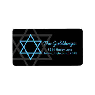 Black Blue Star of David Retouradres Etiket