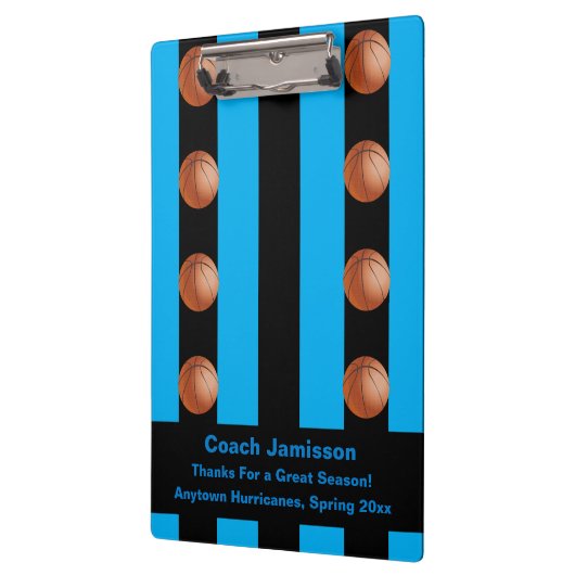 Black Blue Stripe, Basketball Team Coach Dank je Klembord (Links)