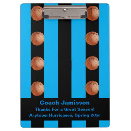 Black Blue Stripe, Basketball Team Coach Dank je Klembord