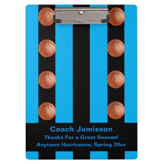 Black Blue Stripe, Basketball Team Coach Dank je Klembord (Voorkant)