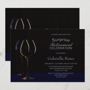 Black Blue Surprise Retirement Wine Glass Party Kaart