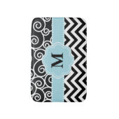 Black Blue Swirl Chevron Monogram Bathmat Badmat (Voorkant Verticaal)