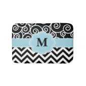 Black Blue Swirl Chevron Monogram Bathmat Badmat (Voorkant)