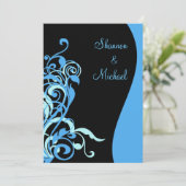 Black Blue Swirl Huwelijksuitnodiging Kaart (Staand voorkant)