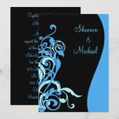 Black Blue Swirl Huwelijksuitnodiging Kaart (Voorkant / Achterkant)