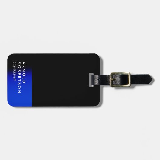 Black Blue Trendy Modern Simple Bagagelabel (Voorkant horizontaal)