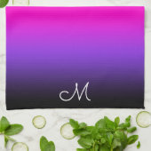 Black Blue Violet en Neon Pink Ombre Monogram Theedoek (Gevouwen)