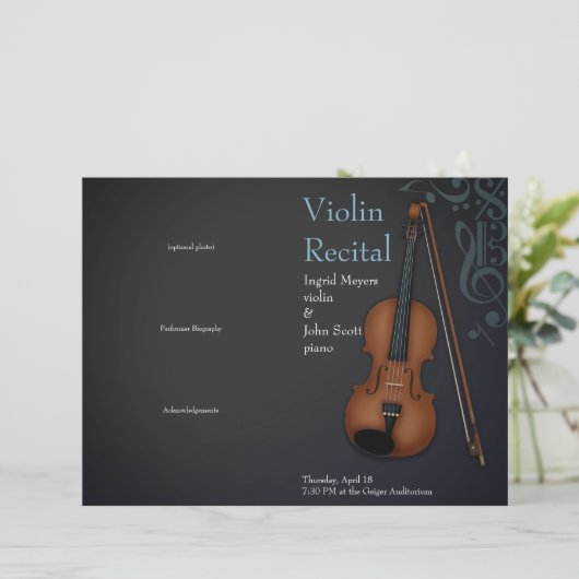 Black & Blue Violin Viola Folded Overweging Progra (Staand voorkant)