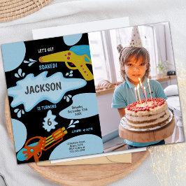 Black Blue Water Pistool Invitaties met foto Kaart