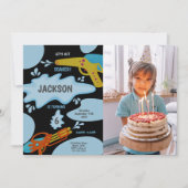 Black Blue Water Pistool Invitaties met foto Kaart (Voorkant)