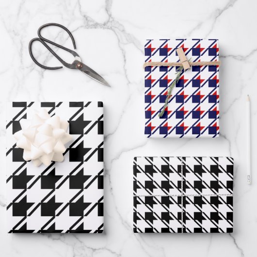 Black Blue White Houndstooth Inpakpapier Vel (Voorkant)