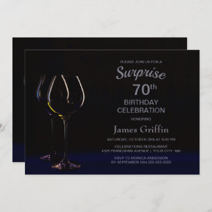 Black Blue Wine Champagne Surprise 70th Birthday Kaart