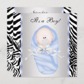 Black Blue Zebra Baby Boy Shower Uitnodigingen (Voorkant / Achterkant)