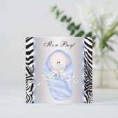 Black Blue Zebra Baby Boy Shower Uitnodigingen (Staand voorkant)