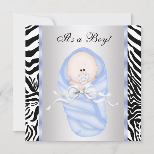 Black Blue Zebra Baby Boy Shower Uitnodigingen (Voorkant)