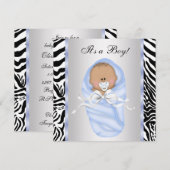 Black Blue Zebra Baby Boy Shower Uitnodigingen (Voorkant / Achterkant)
