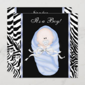 Black Blue Zebra Baby Boy Shower Uitnodigingen (Voorkant / Achterkant)