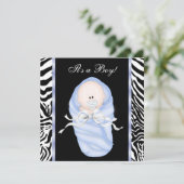 Black Blue Zebra Baby Boy Shower Uitnodigingen (Staand voorkant)