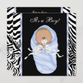 Black Blue Zebra Baby Boy Shower Uitnodigingen (Voorkant / Achterkant)