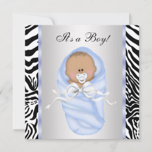 Black Blue Zebra Baby Boy Shower-uitnodigingen Kaart