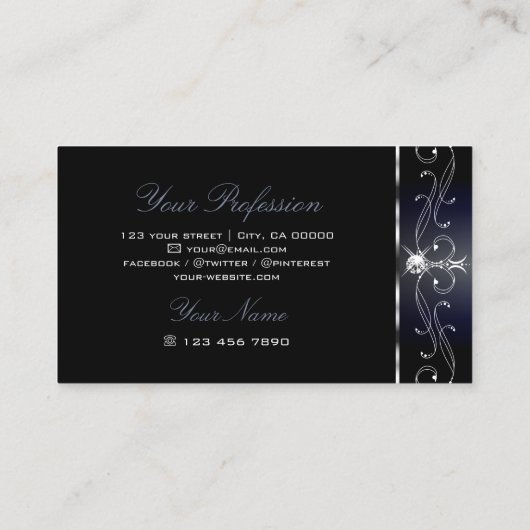 Black Bluish Squiggles Sparking Diamonds Visitekaartje (Achterkant)