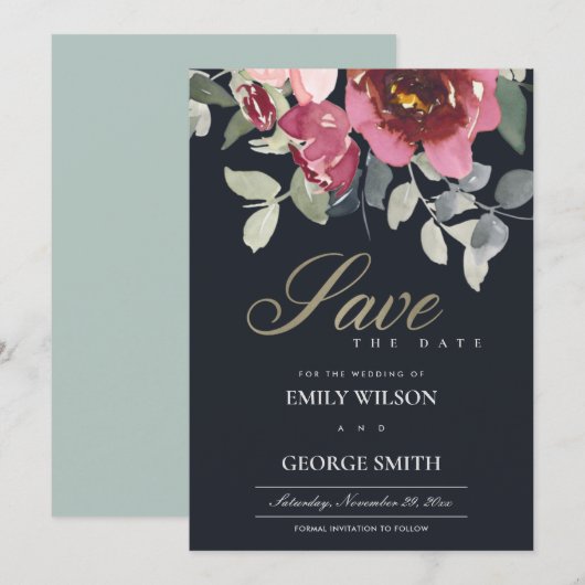 BLACK BLUSH BURGUNDY ROOS FLORA BEWAREN DE DATUM K BEDANKKAART (Voorkant / Achterkant)